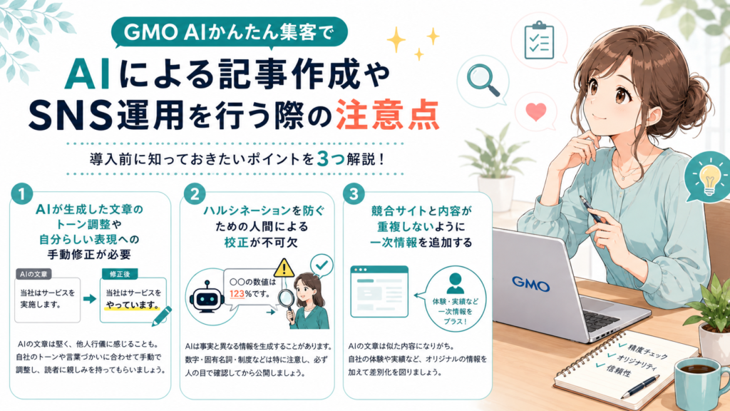 GMO AIかんたん集客でAIによる記事作成やSNS運用を行う際の注意点